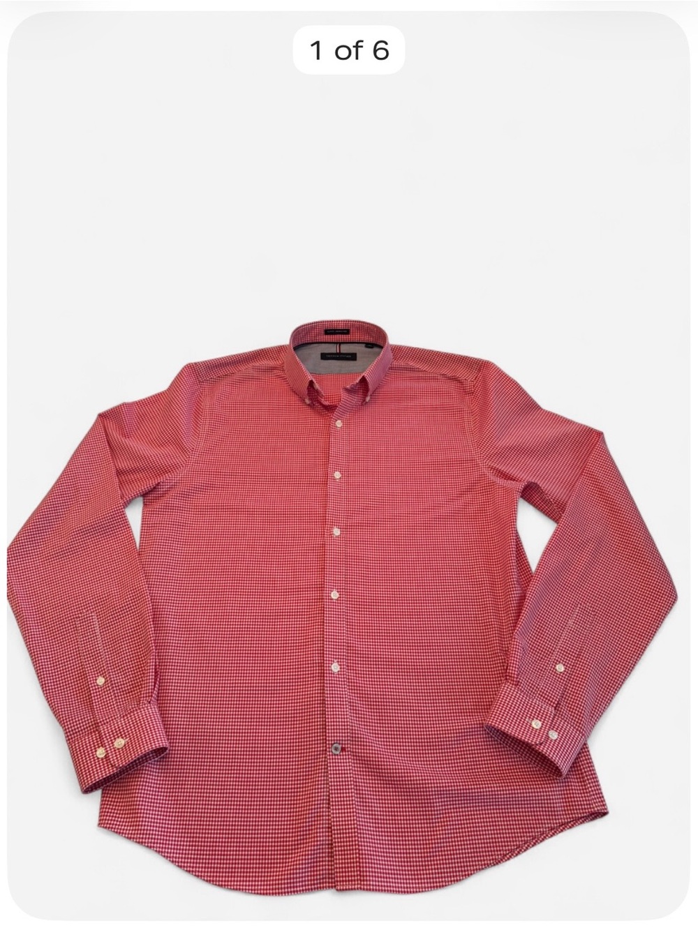 Tommy Hilfiger men’s long sleeve button-down shirt in a classic red and white